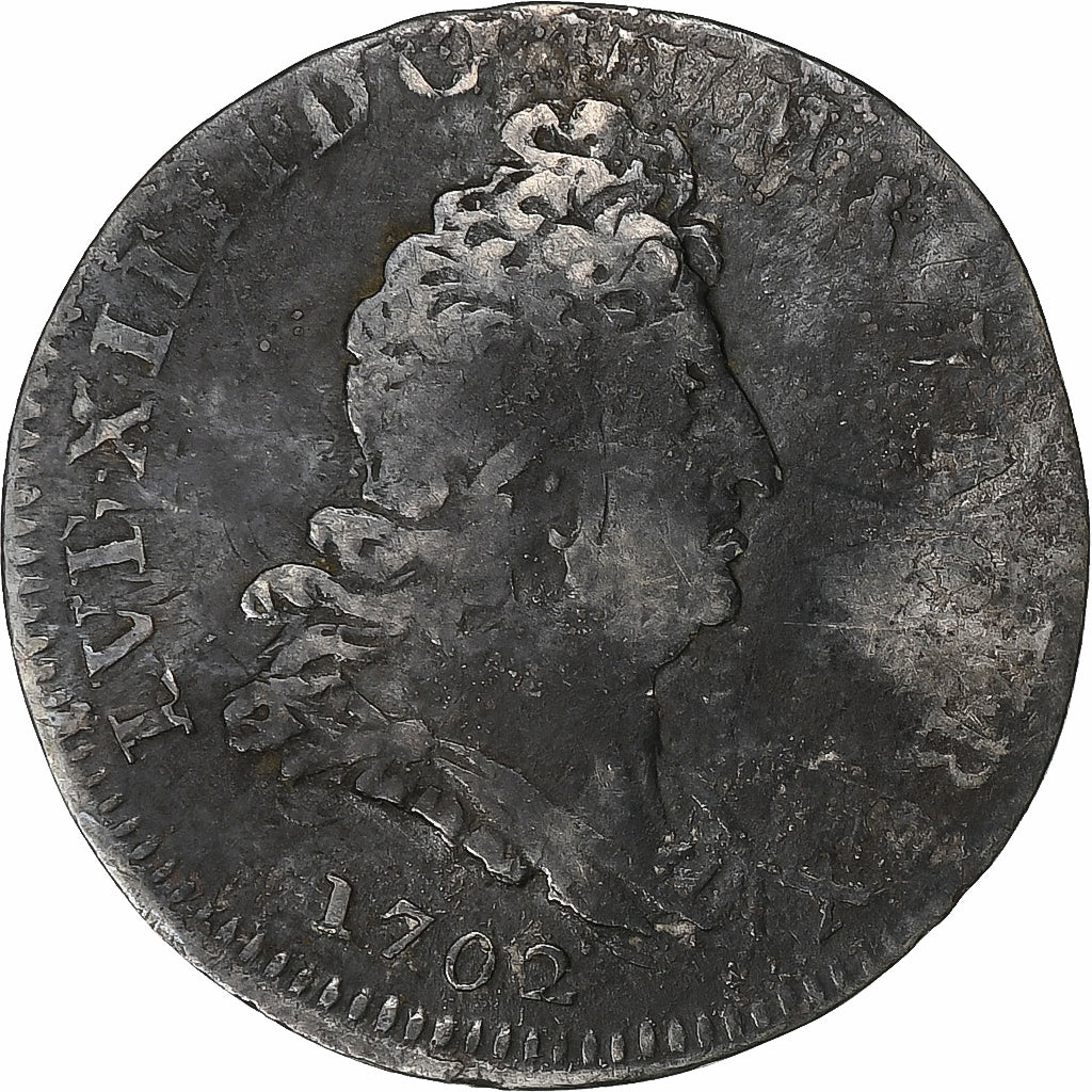 França, Louis XIV, 5 Sols aux insignes, 1702, Paris, réformé, Prata