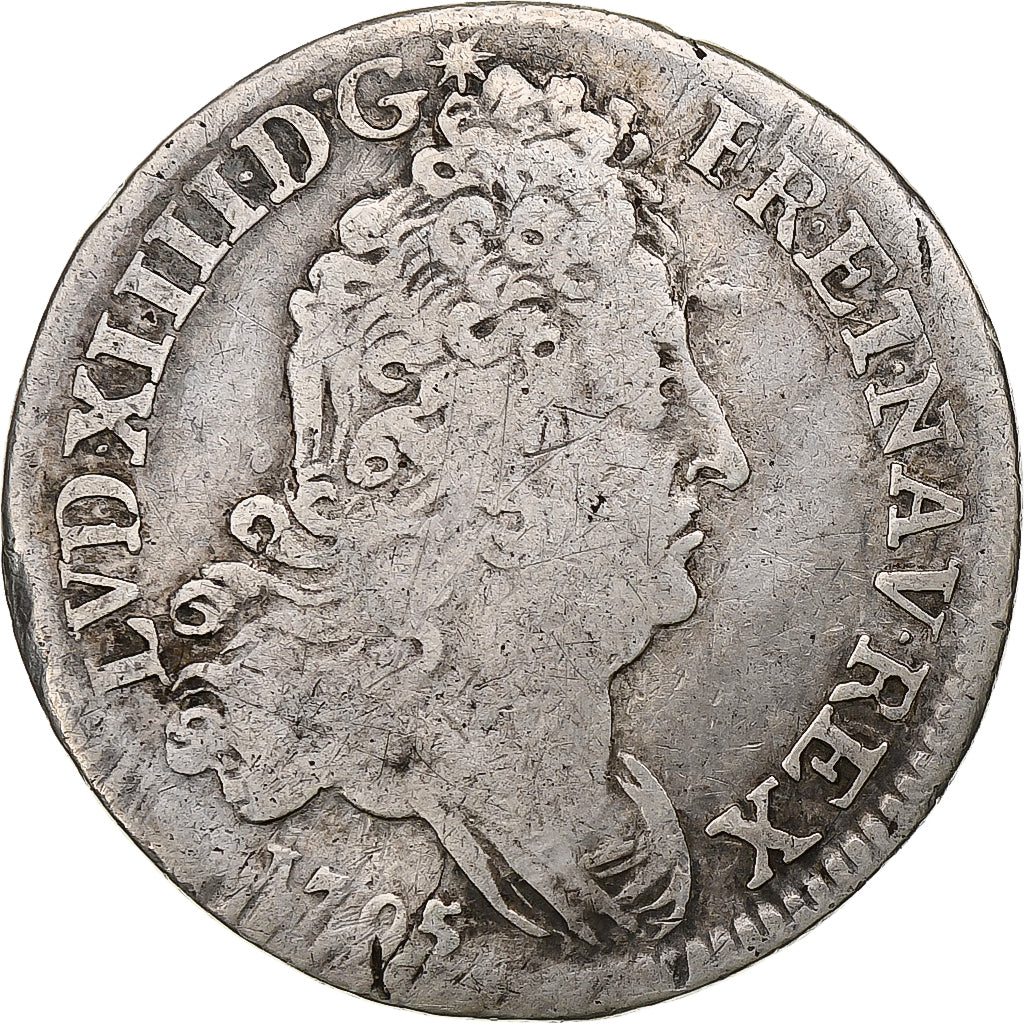 France, Louis XIV, 10 Sols aux insignes, 1705, Paris, Silver, VF(30-35)