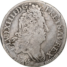 France, Louis XIV, 10 Sols aux insignes, 1705, Paris, Silver, VF(30-35)