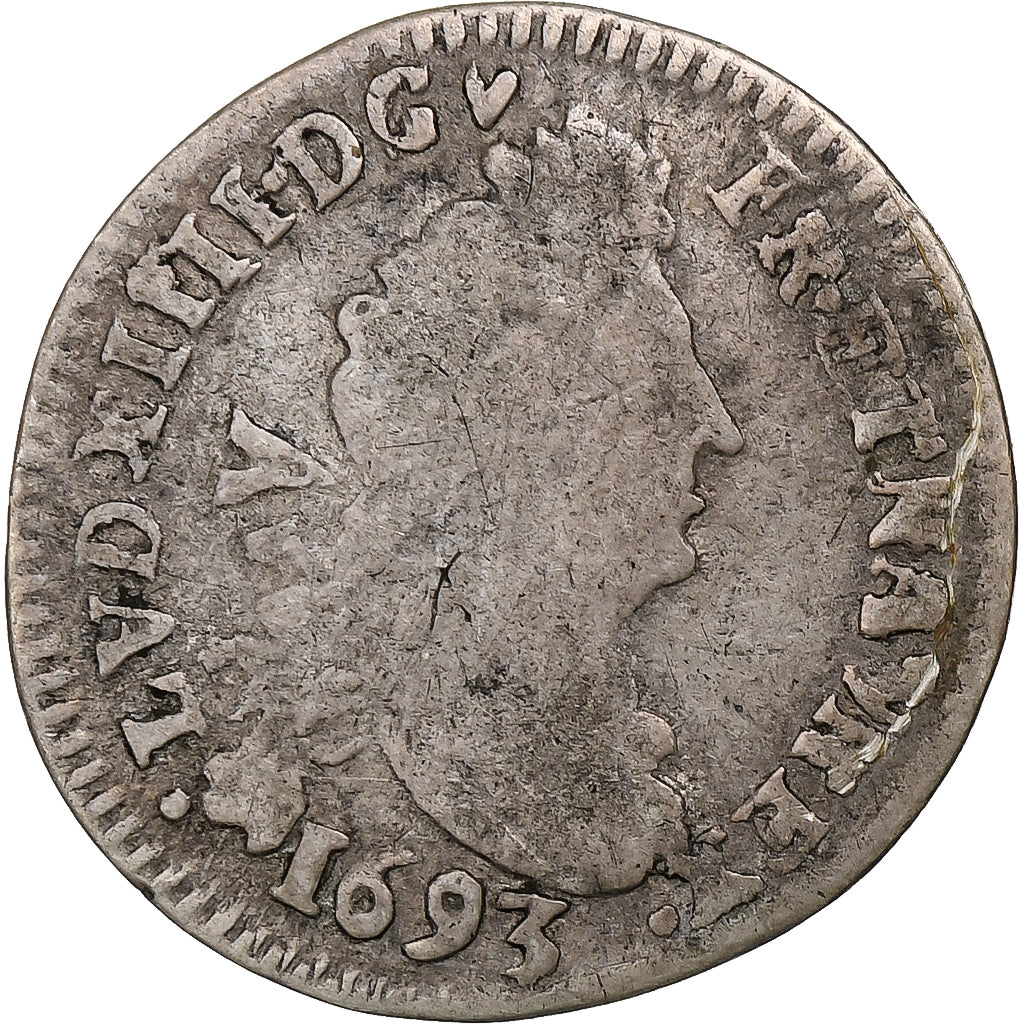França, Louis XIV, 4 Sols aux 2 L, 1693, Rennes, réformé, Prata, VF(20-25)