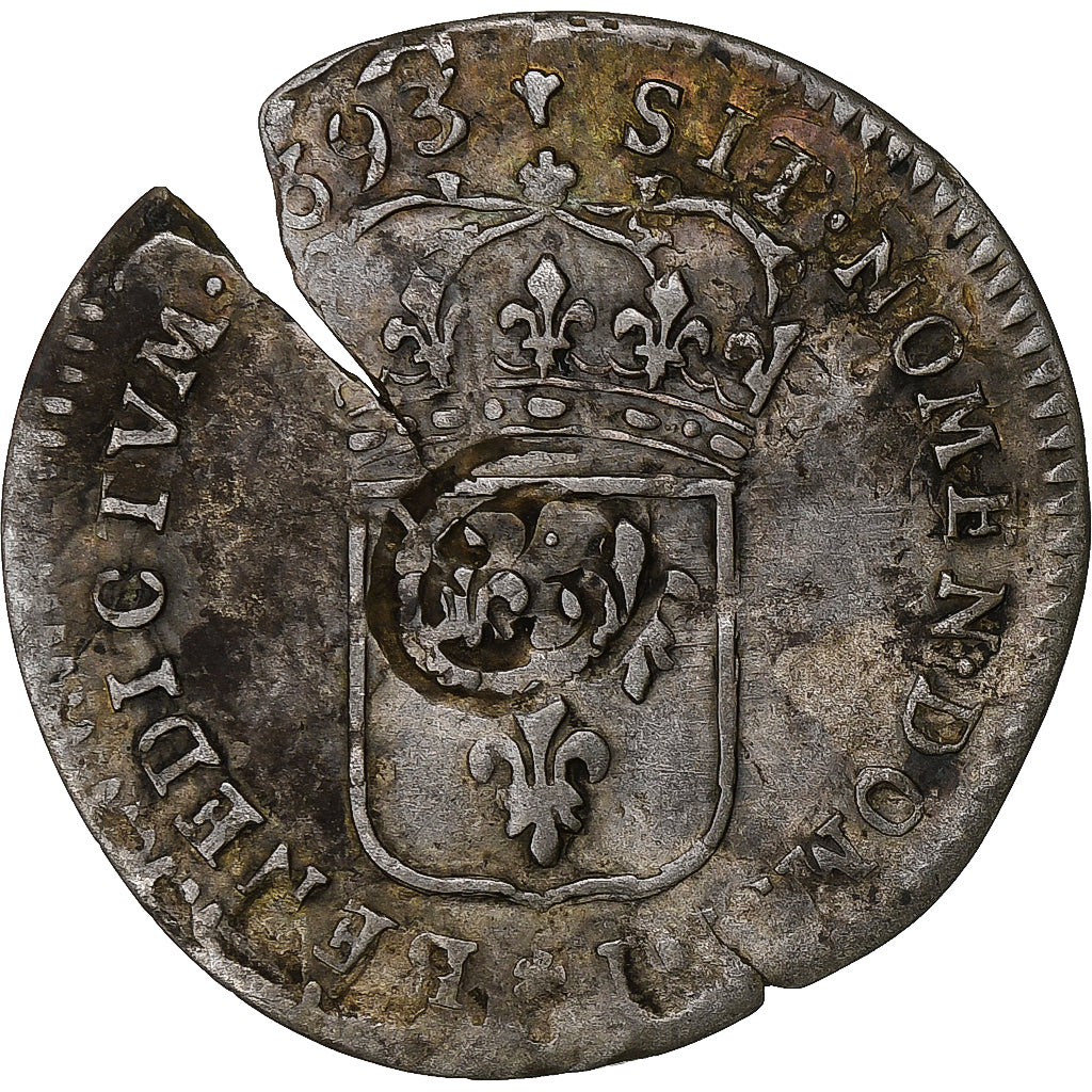 France, Louis XIV, 15 Deniers, 1693, Toulouse, countermarked lis, Billon