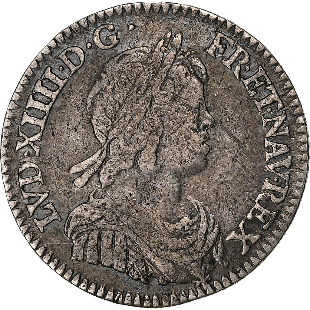 Frankrijk, Louis XIV, 1/12 Ecu à la mèche courte, 1644, Paris, Zilver, FR+