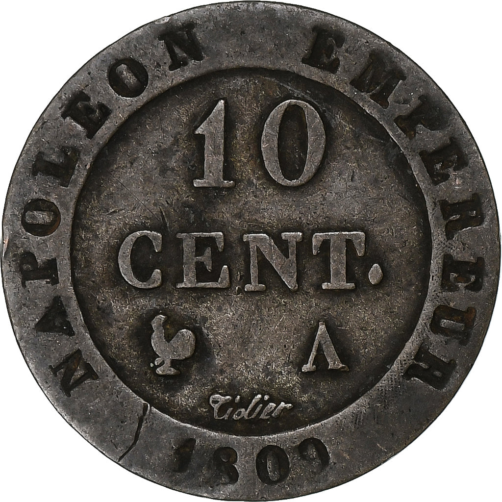 France, Napoleon I, 10 Centimes, 1809, Paris, Billon, VF(30-35), Gadoury:190