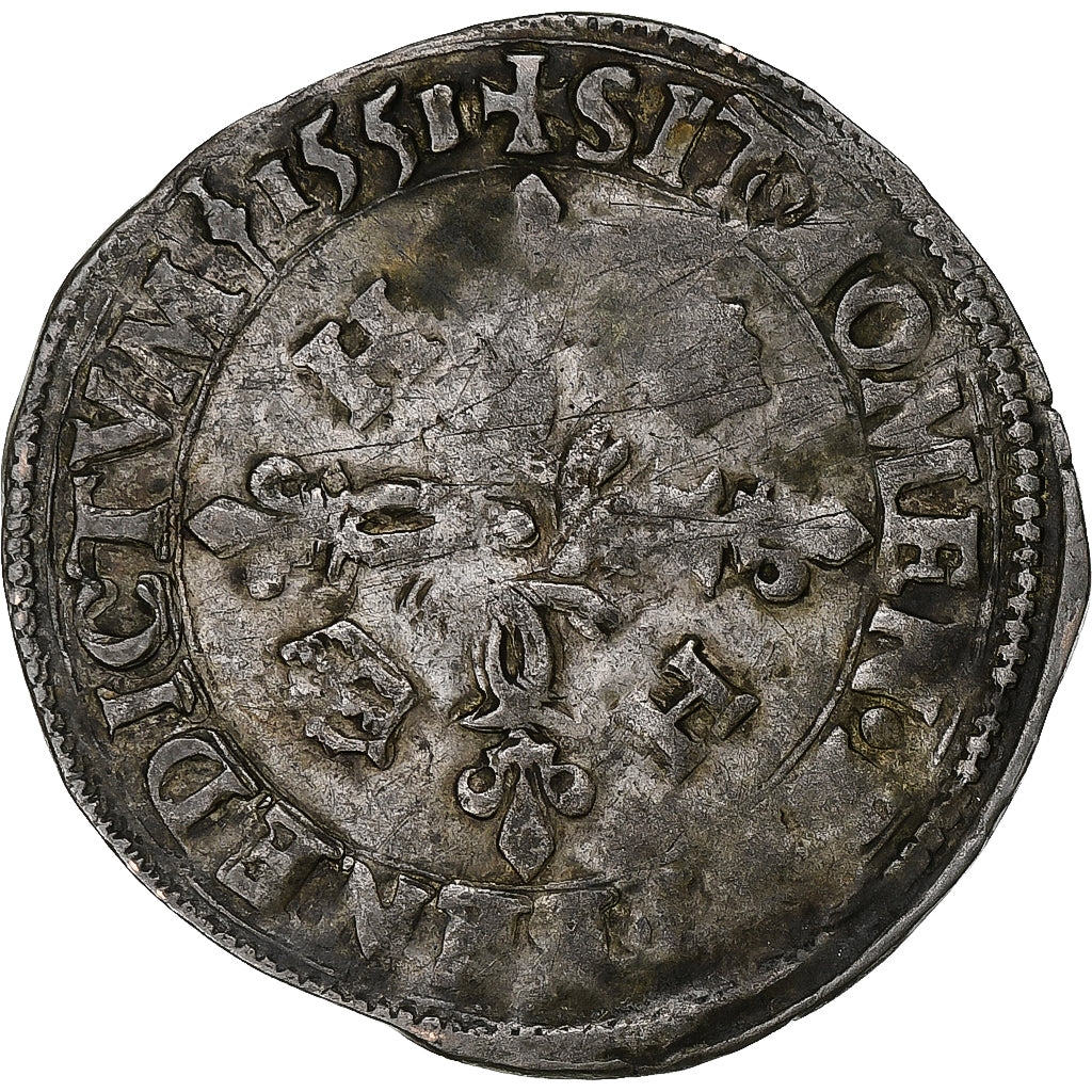 Frankrijk, Henri II, Douzain aux croissants, 1555, Saint-Lô, Billon, FR