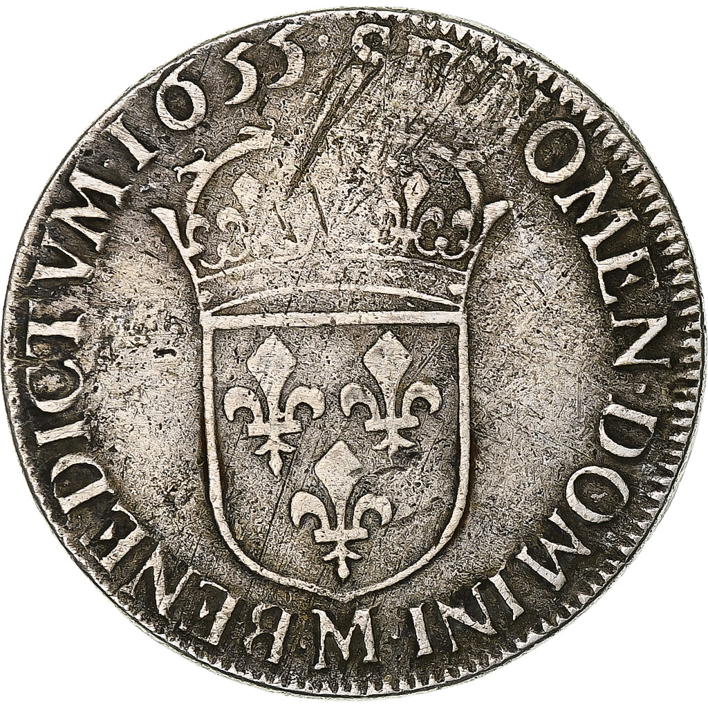 France, Louis XIV, 1/2 Écu à la mèche longue, 1655, Toulouse, Silver