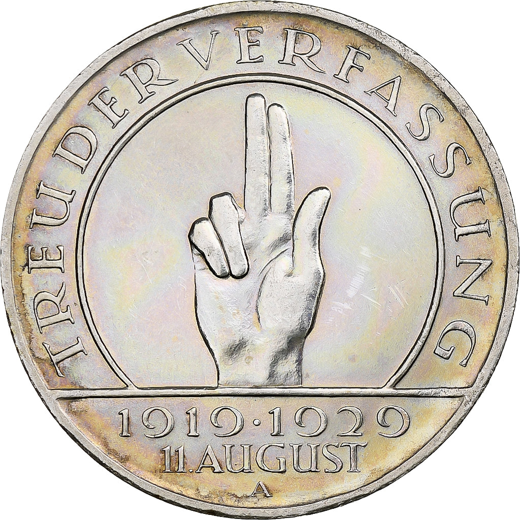 ALEMANIA - REPÚBLICA DE WEIMAR, 3 Mark, Weimar Constitution, 1929, Berlin