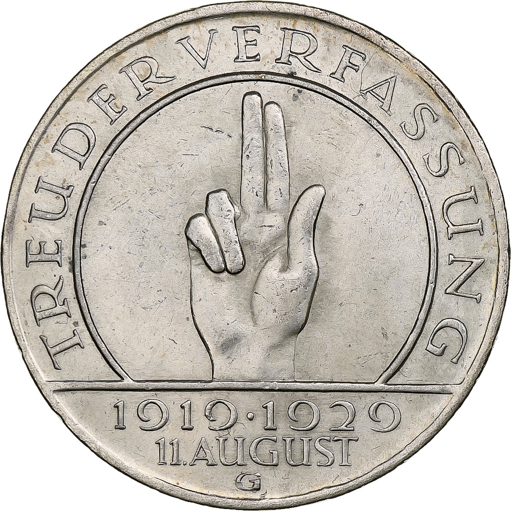 GERMANIA, REPUBBLICA DI WEIMAR, 3 Mark, Weimar Constitution, 1929, Karlsruhe