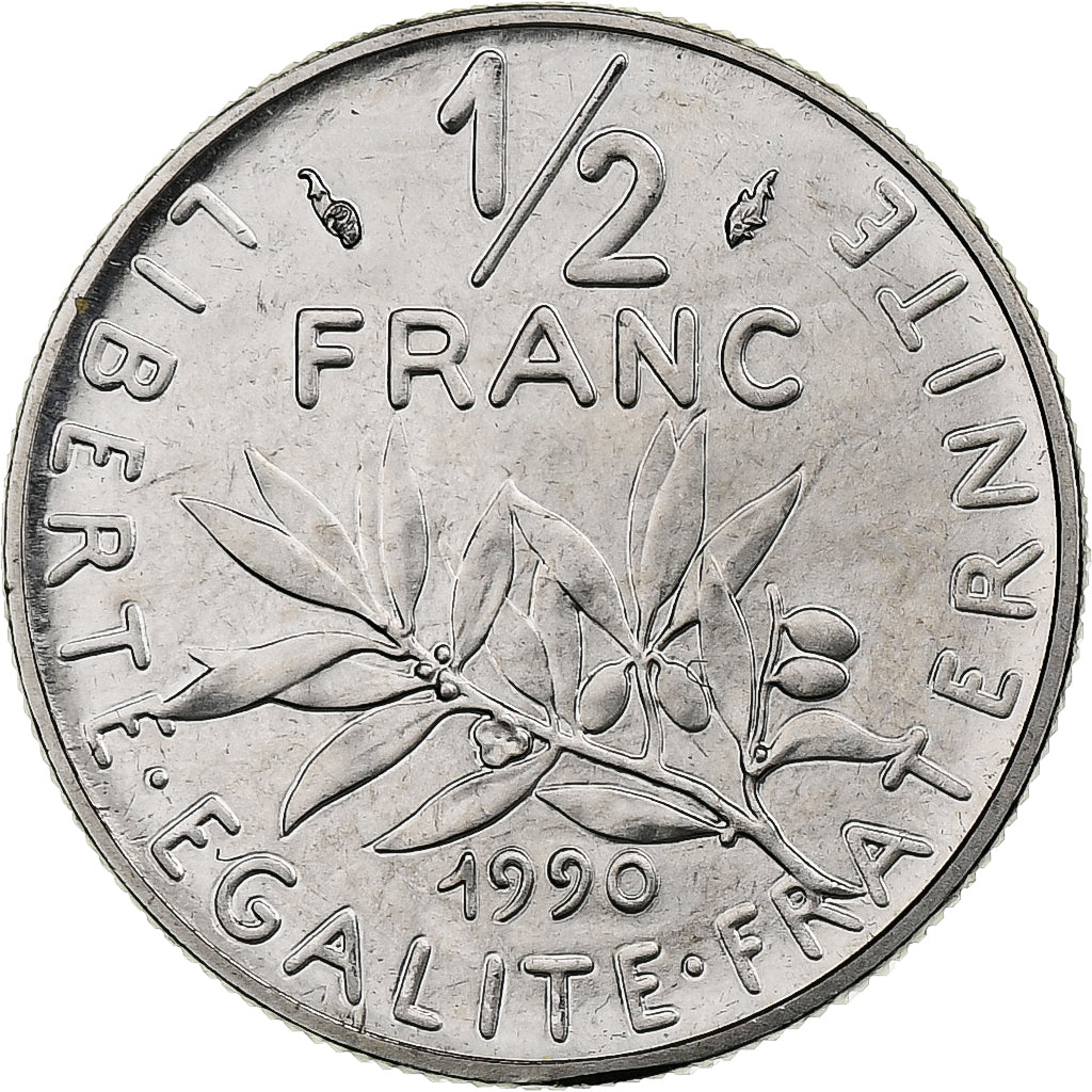 Francja, 1/2 Franc, Semeuse, 1990, Monnaie de Paris, série FDC, Nikiel, MS(63)