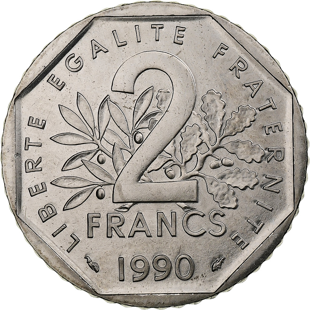 Francia, 2 Francs, Semeuse, 1990, Monnaie de Paris, série FDC, Níquel, SC
