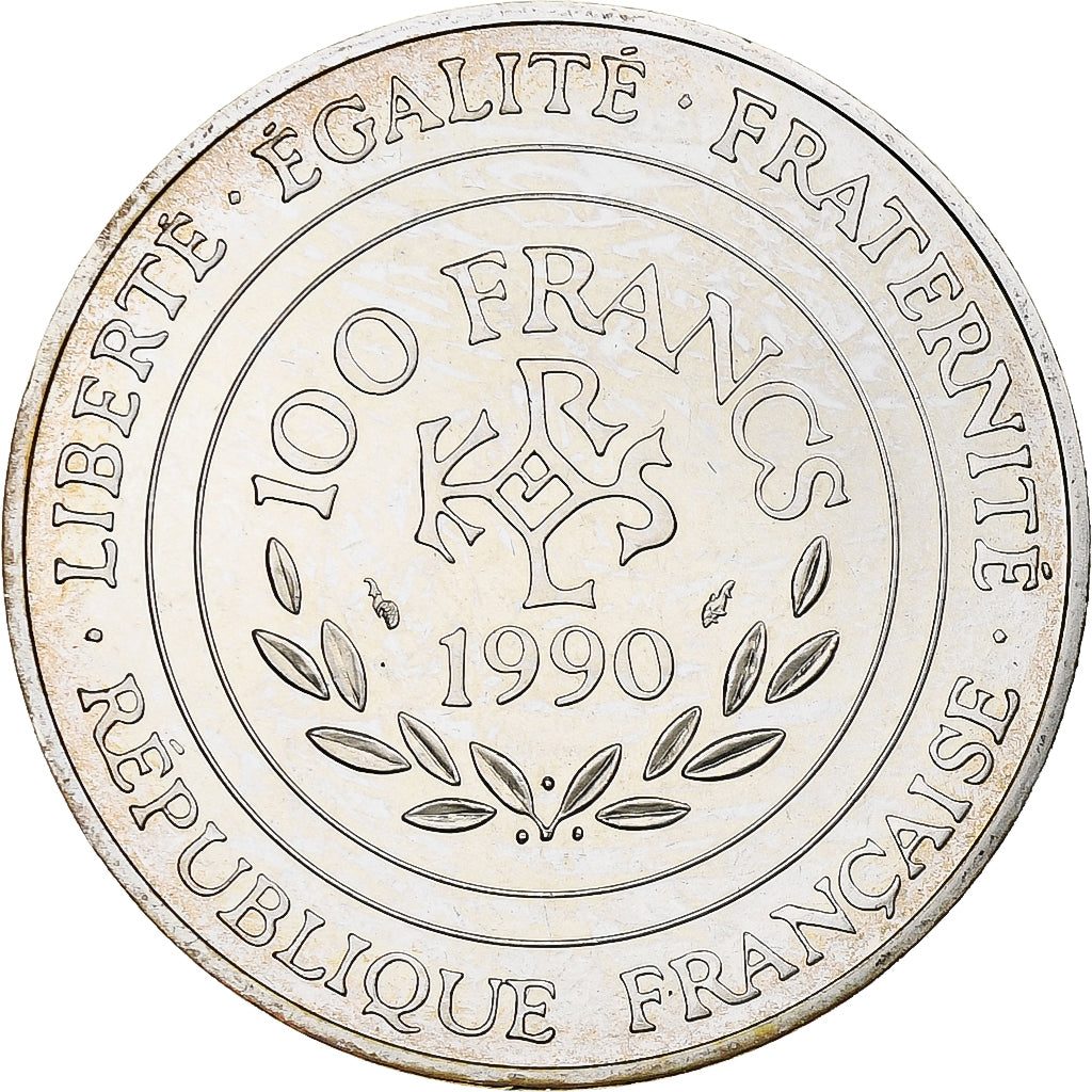 Francia, 100 Francs, Charlemagne, 1990, Monnaie de Paris, série FDC, Plata, SC