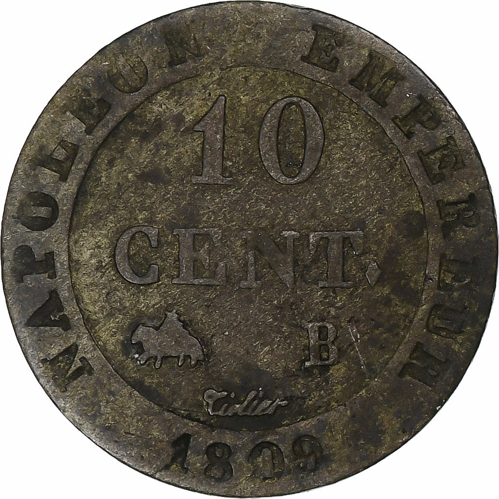 France, Napoleon I, 10 Centimes, 1809, Rouen, Billon, VF(30-35), Gadoury:190