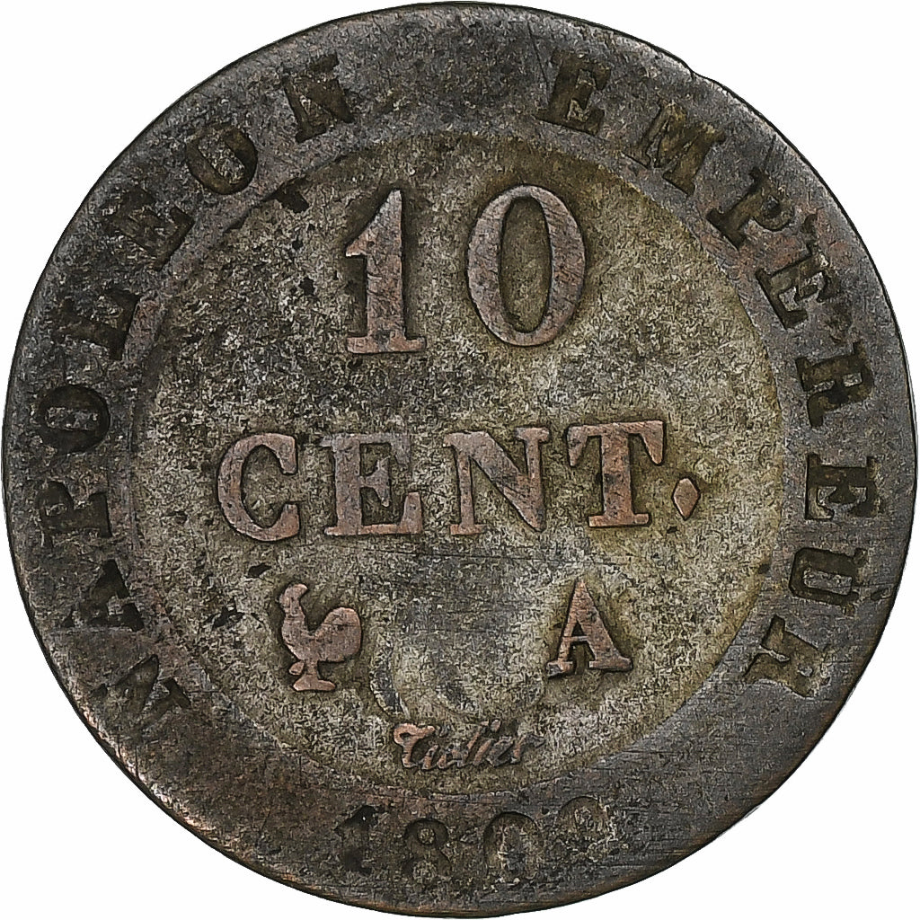 France, Napoleon I, 10 Centimes, 1809, Paris, Billon, VF(20-25), Gadoury:190