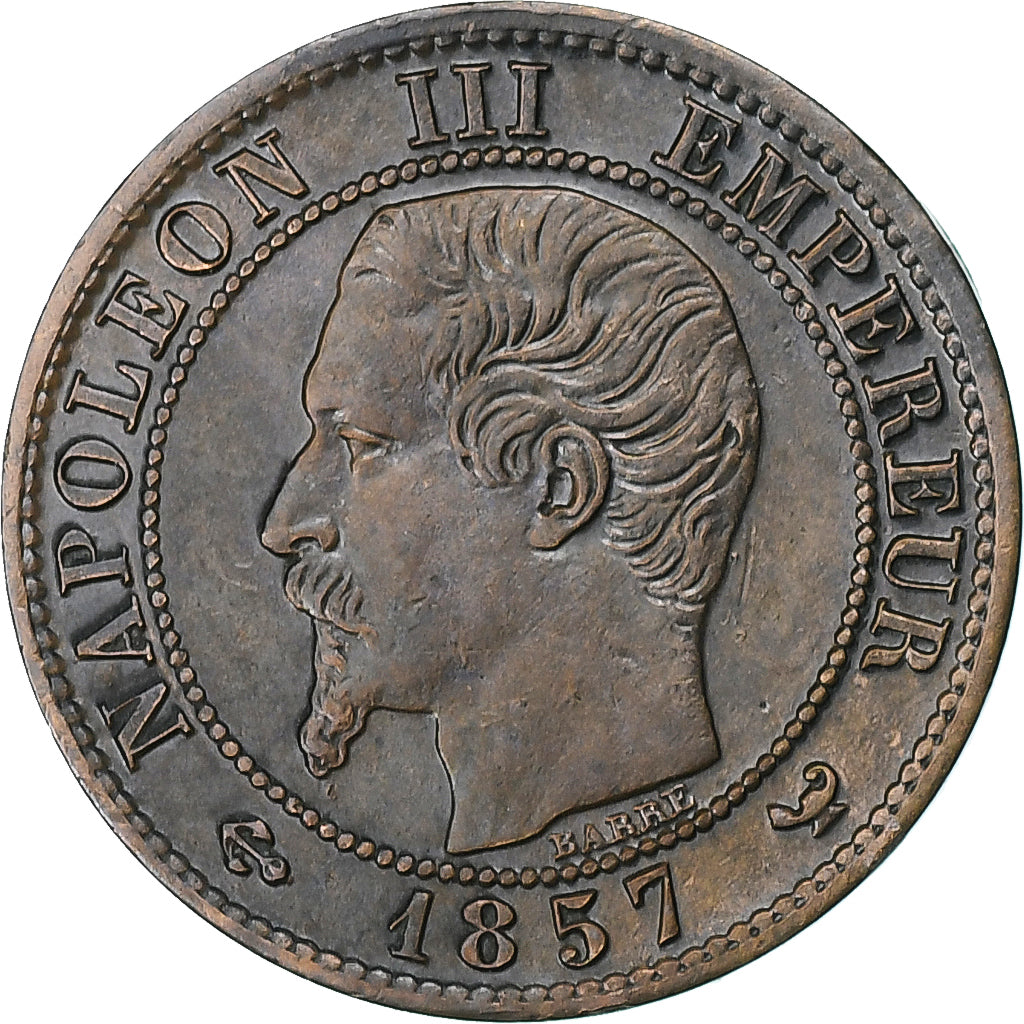 França, Napoleon III, Centime, 1857, Lille, Bronze, AU(50-53), Gadoury:86