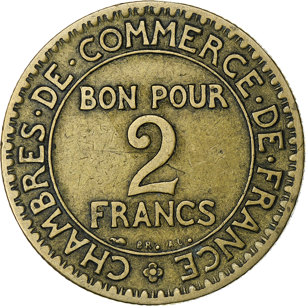France, 2 Francs, Chambre de commerce, 1927, Paris, Cupro-Aluminium, VF(30-35)
