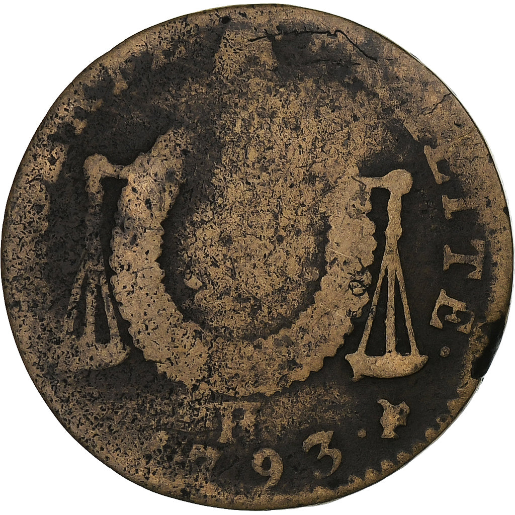 France, 1/2 sol à la balance, 1793, La Rochelle, Copper, F(12-15), Gadoury:10