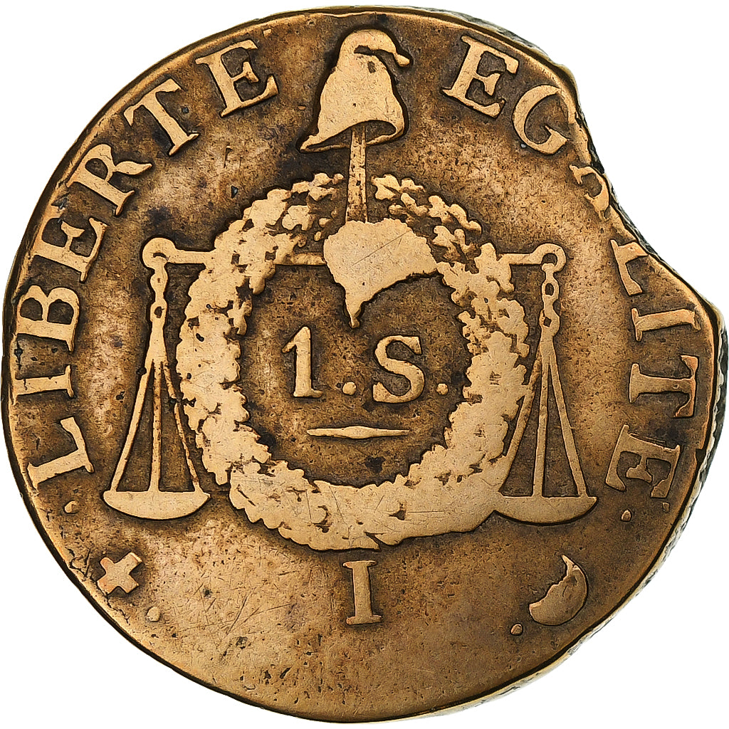 França, Sol aux balances non daté, 1794, Limoges, Cobre, VF(30-35), Gadoury:21