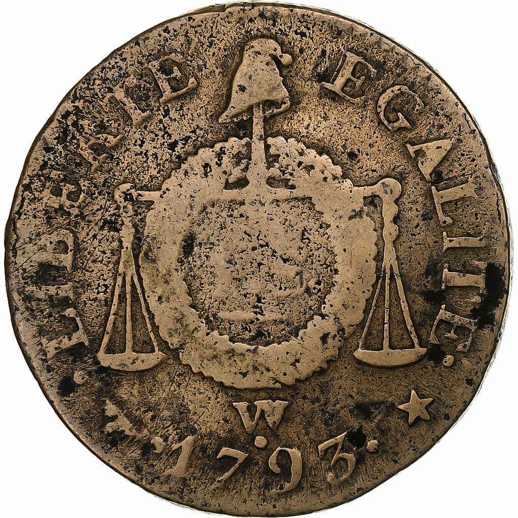 France, Sol aux balances françoise, 1793 / AN II, Arras, Copper, VF(30-35)