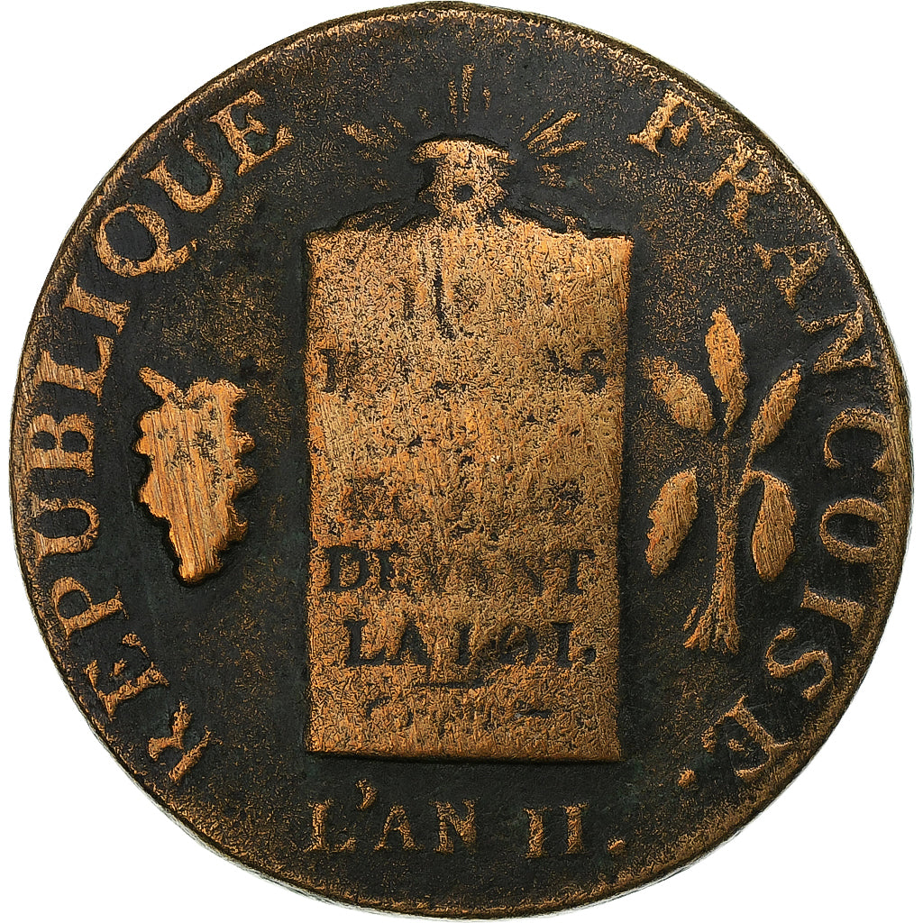 France, 2 sols à la Balance, 1793 / AN II, Metz, Copper, VF(20-25), Gadoury:31