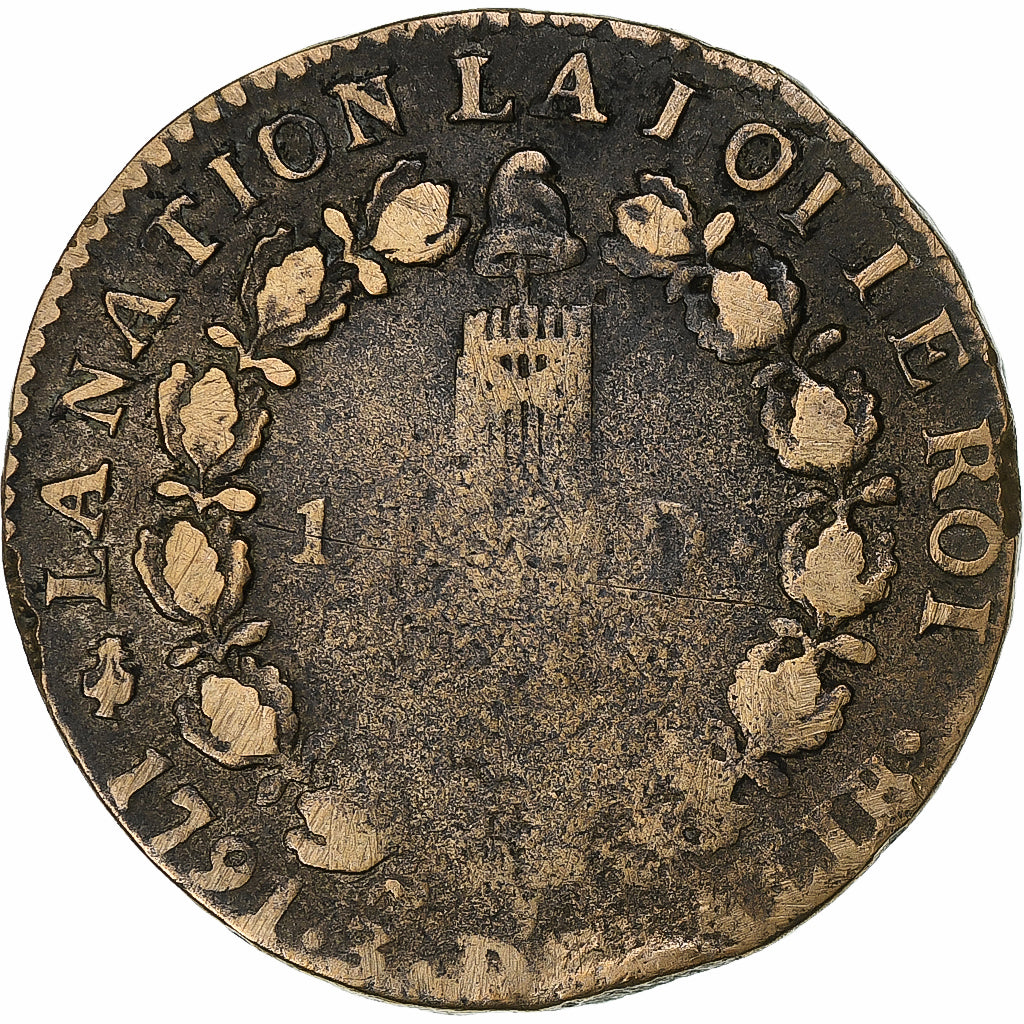 France, Louis XVI, 12 deniers françois, 1791·3, Lyon, Cuivre, TB, Gadoury:15