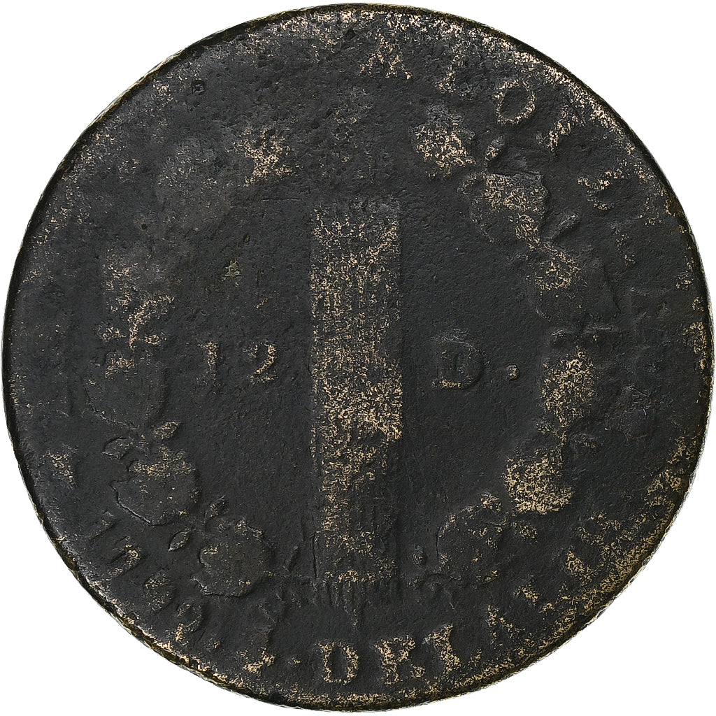 France, Louis XVI, 12 deniers françois, 1792⸱4, Lyon, Cuivre, TB, Gadoury:15