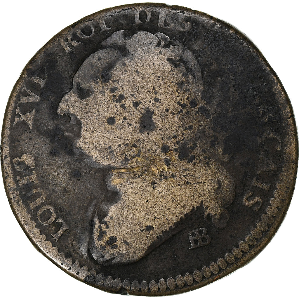 France, Louis XVI, 12 deniers français, 1792⸱4, Strasbourg, Copper
