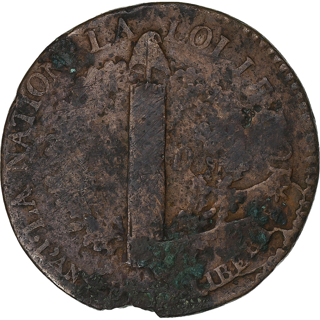 France, Louis XVI, 6 deniers français, 1792 / AN 4, Strasbourg, Cuivre, B+