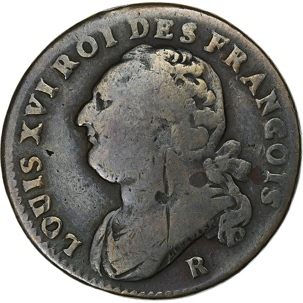 Francia, Louis XVI, 12 deniers françois, 1791·3, Orléans, Rame, MB+