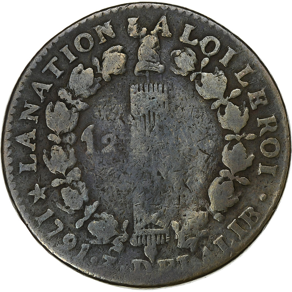 Francia, Louis XVI, 12 deniers françois, 1791·3, Orléans, Rame, MB+