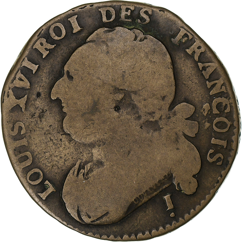 Frankreich, Louis XVI, 12 deniers françois, 1792⸱4, Clermont-Ferrand, Kupfer