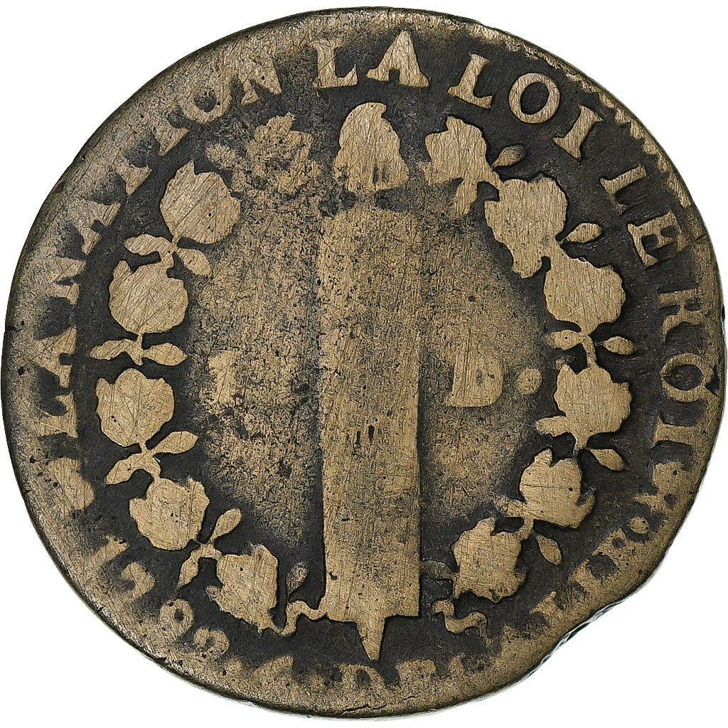France, Louis XVI, 12 deniers françois, 1792⸱4, Saumur, Copper, VF(20-25)