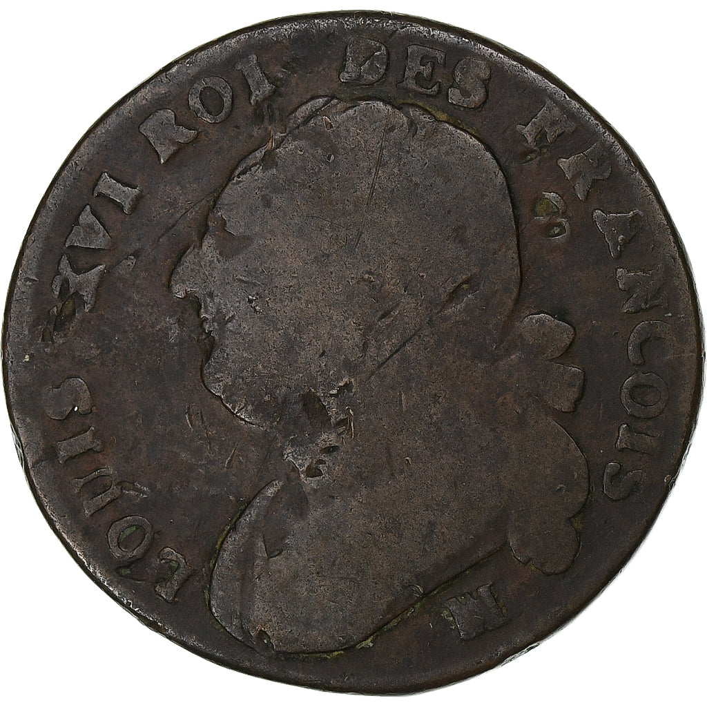 France, Louis XVI, 12 deniers françois, 1792⸱4, Marseille, Copper, VF(20-25)