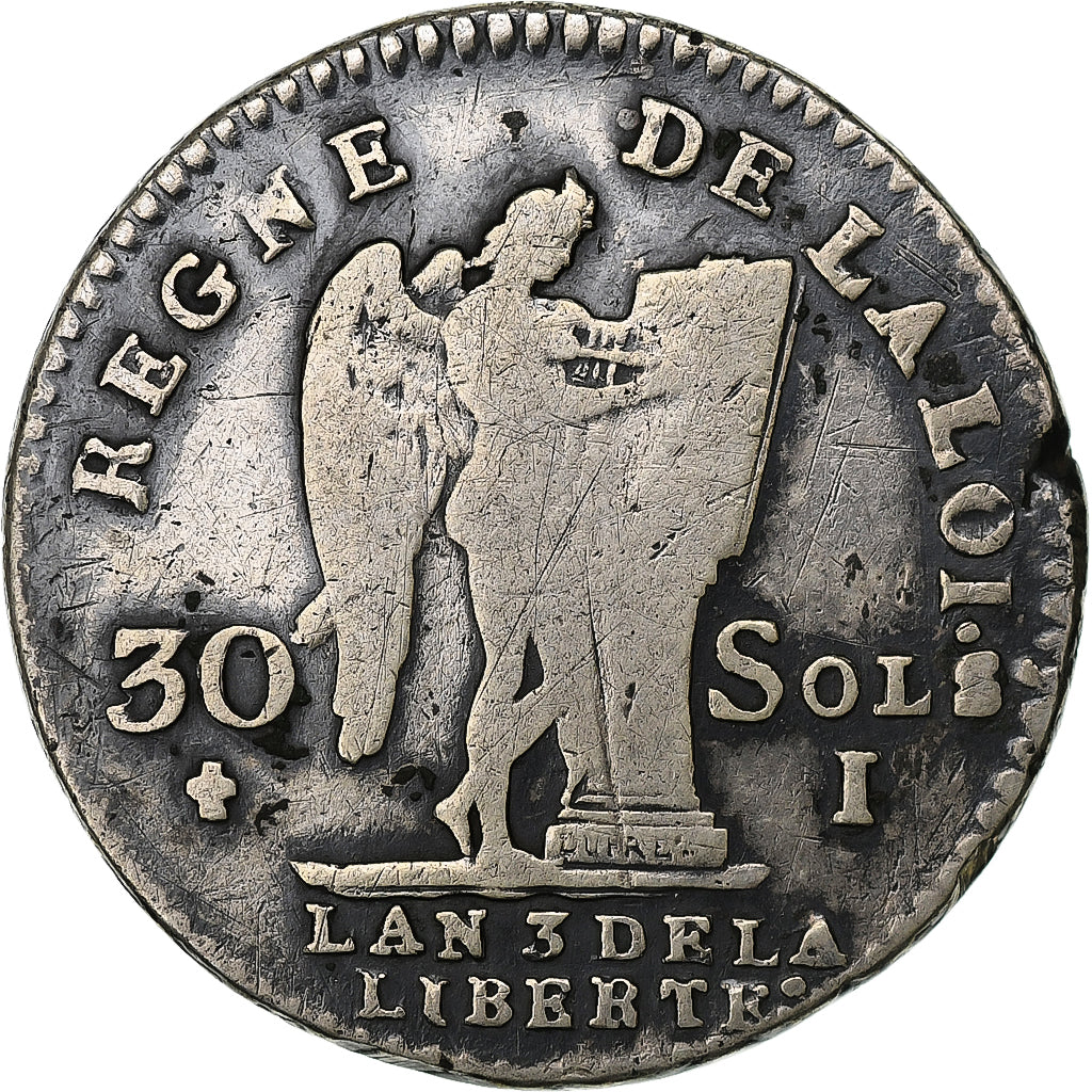 France, Louis XVI, 30 sols françois, 1791 / AN 3, Limoges, 2nd semestre