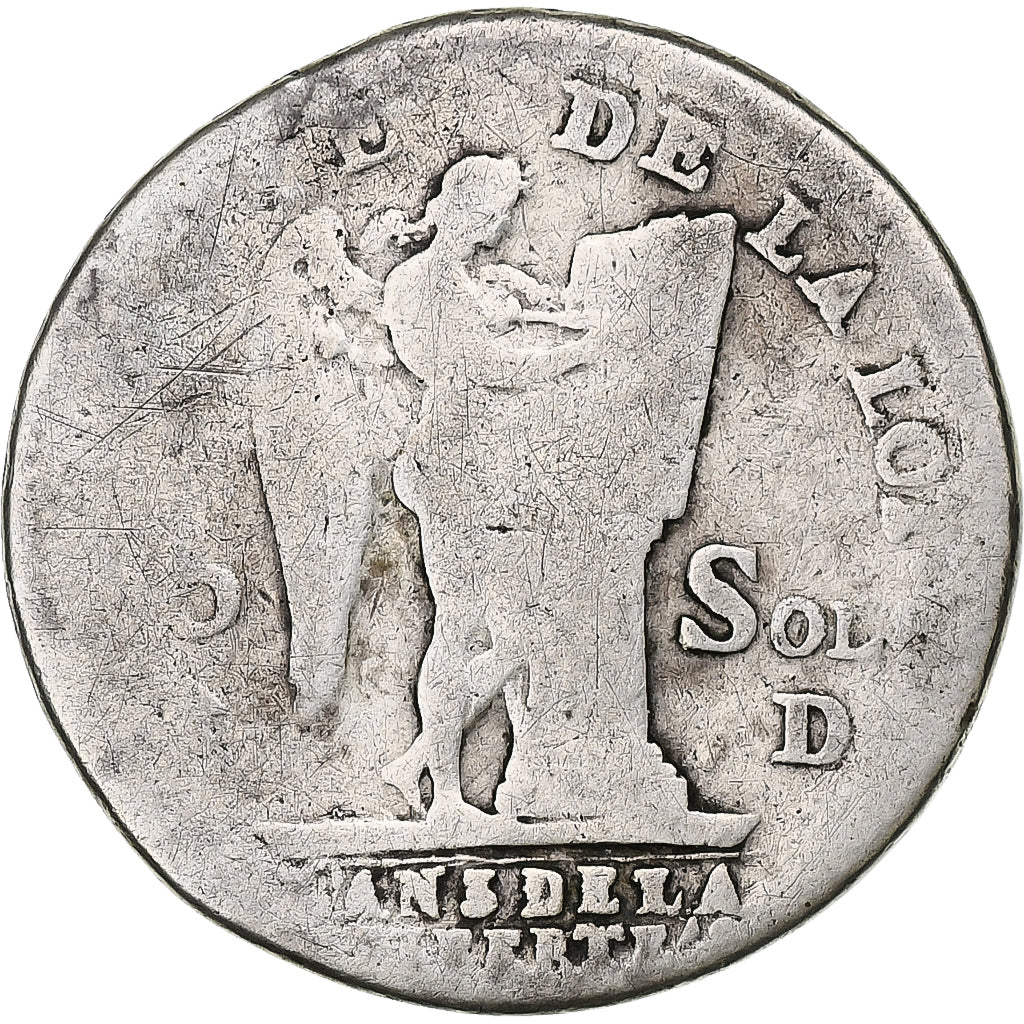 France, Louis XVI, 15 sols français, 1791 / AN 3, Lyon, Silver, VF(20-25)