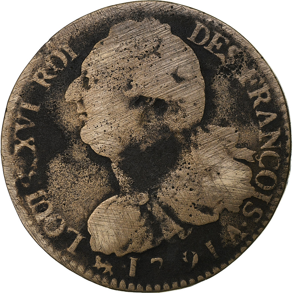 Frankreich, Louis XVI, 2 sols François, 1791 / AN 3, Paris, Métal de cloche