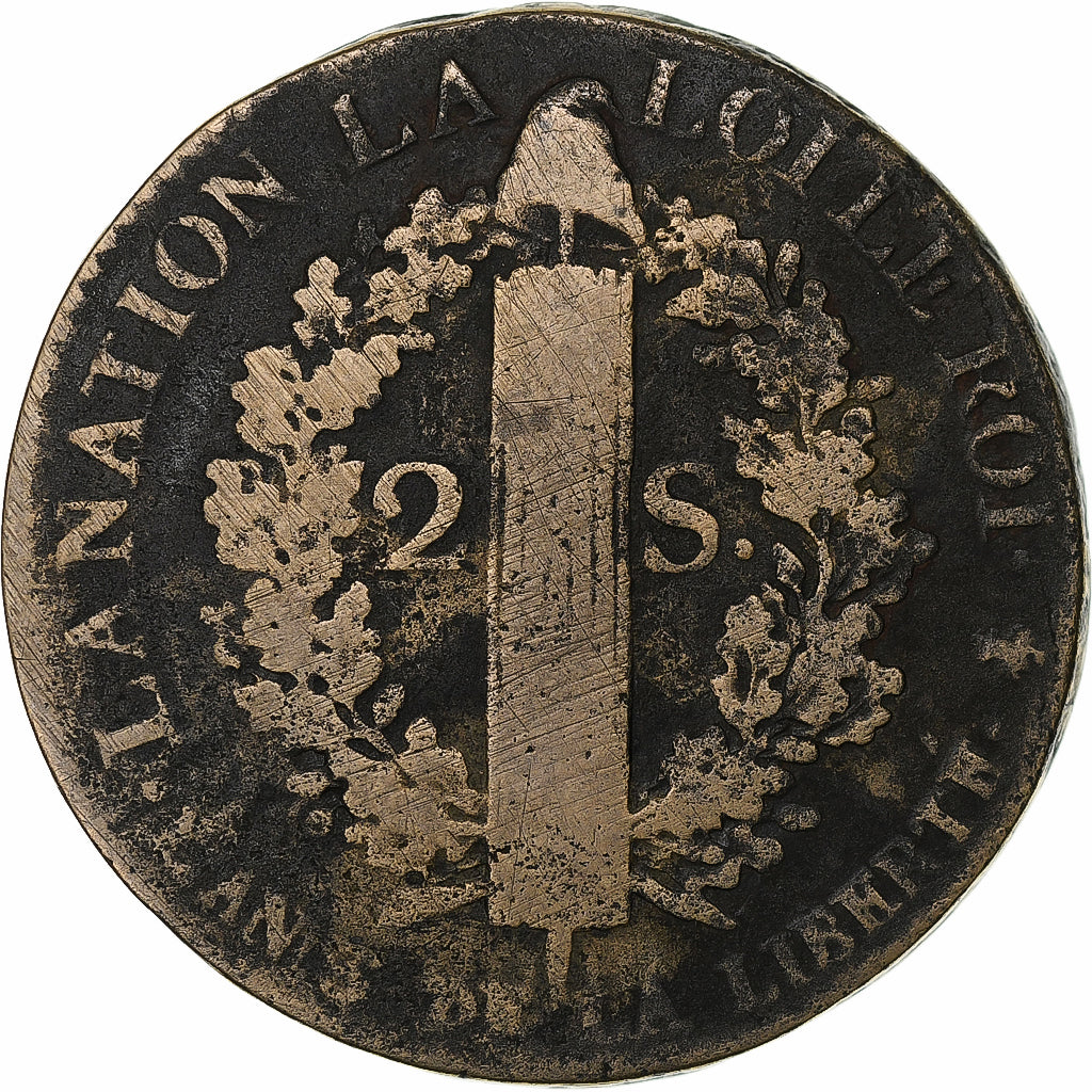 Frankreich, Louis XVI, 2 sols François, 1791 / AN 3, Paris, Métal de cloche