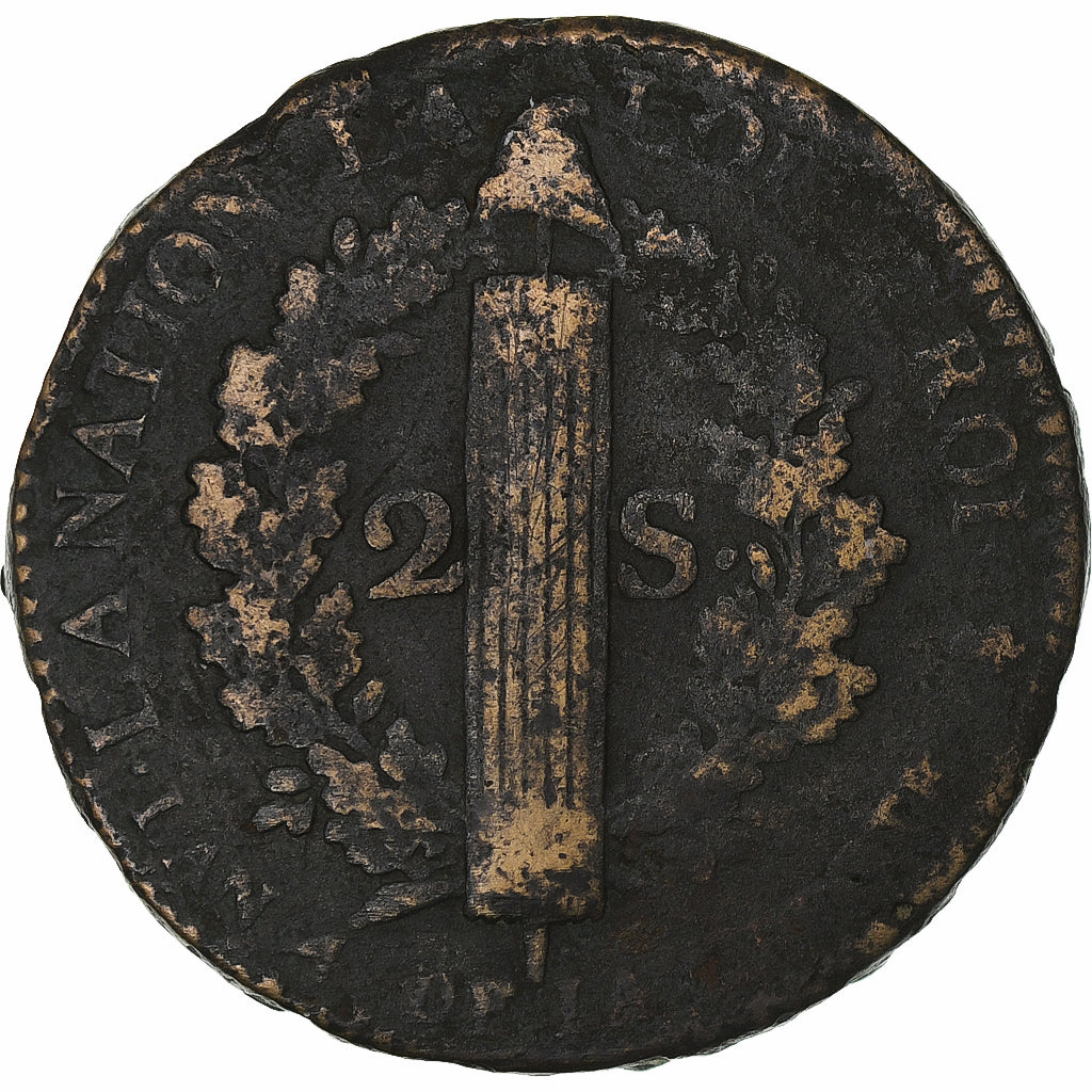 France, Louis XVI, 2 sols François, 1792 / AN 4, Paris, Métal de cloche