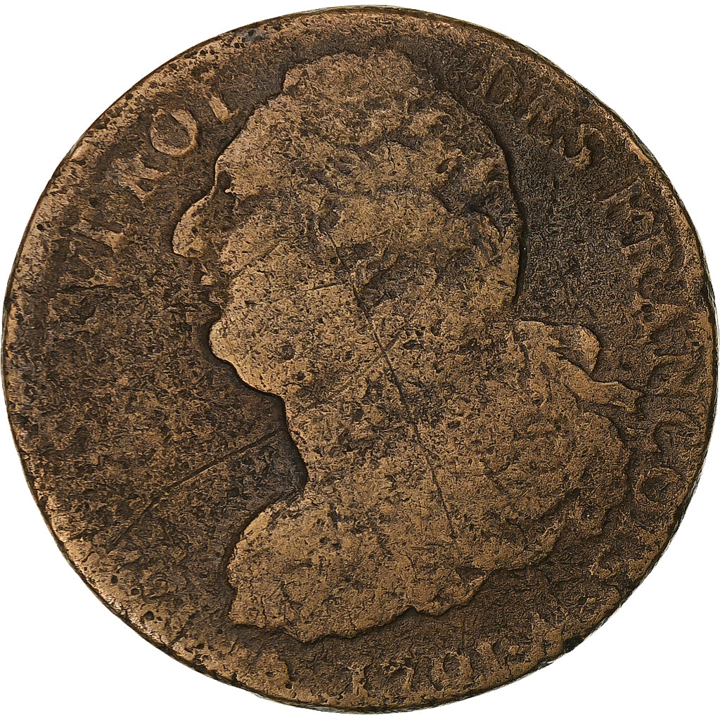 France, Louis XVI, 2 sols François, 1791 / AN 3, Metz, Copper, VF(20-25)
