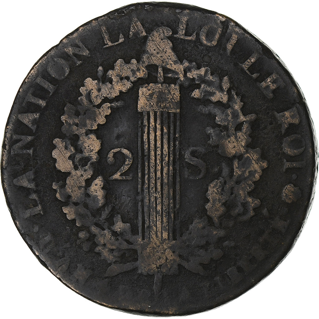 Frankreich, Louis XVI, 2 sols François, 1792 / AN 4, Rouen, Kupfer, S