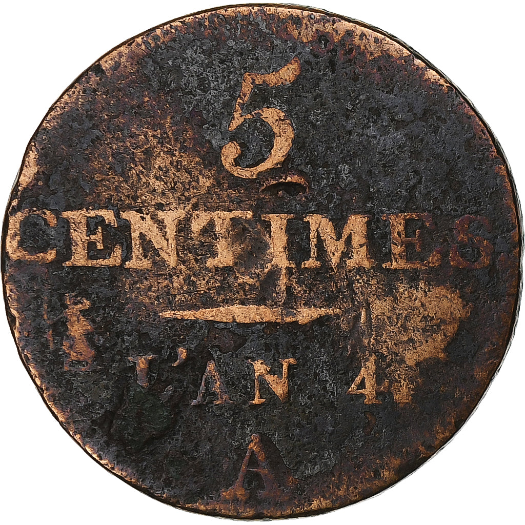 Francia, 5 Centimes, Dupré, AN 4, Paris, Petit module, Bronzo, MB, Gadoury:124