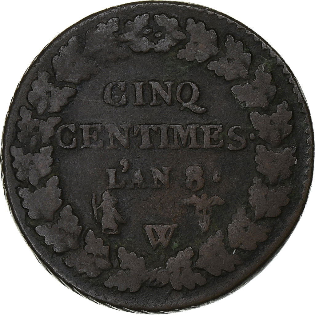 Frankrijk, 5 Centimes, Dupré, An 8/6, Lille, Koper, FR+, Gadoury:126a