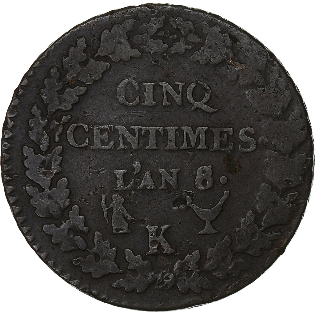 Francja, 5 Centimes, Dupré, An 8/7, Bordeaux, Miedź, VF(30-35), Gadoury:126a