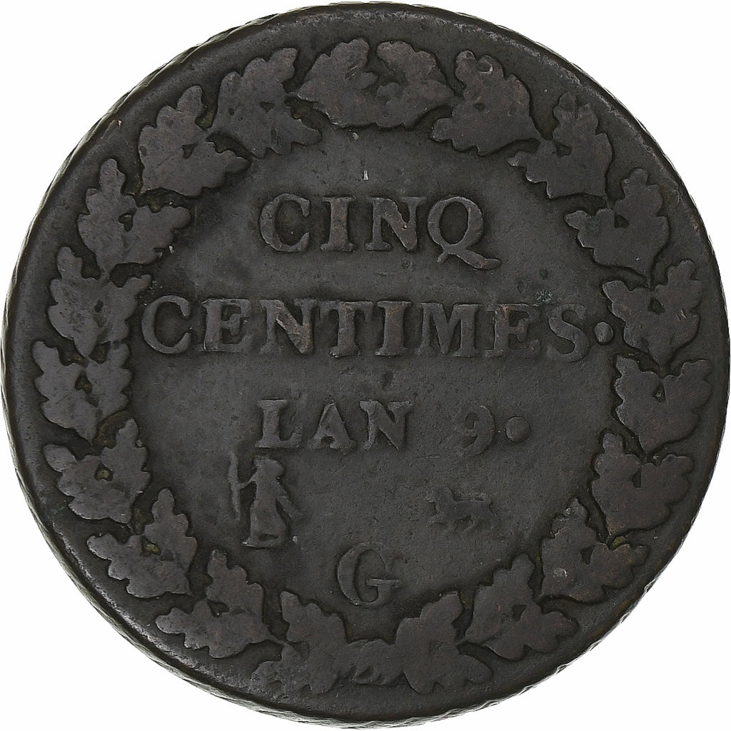 Frankrijk, 5 Centimes, Dupré, AN 9, Geneva, Koper, FR, Gadoury:126b