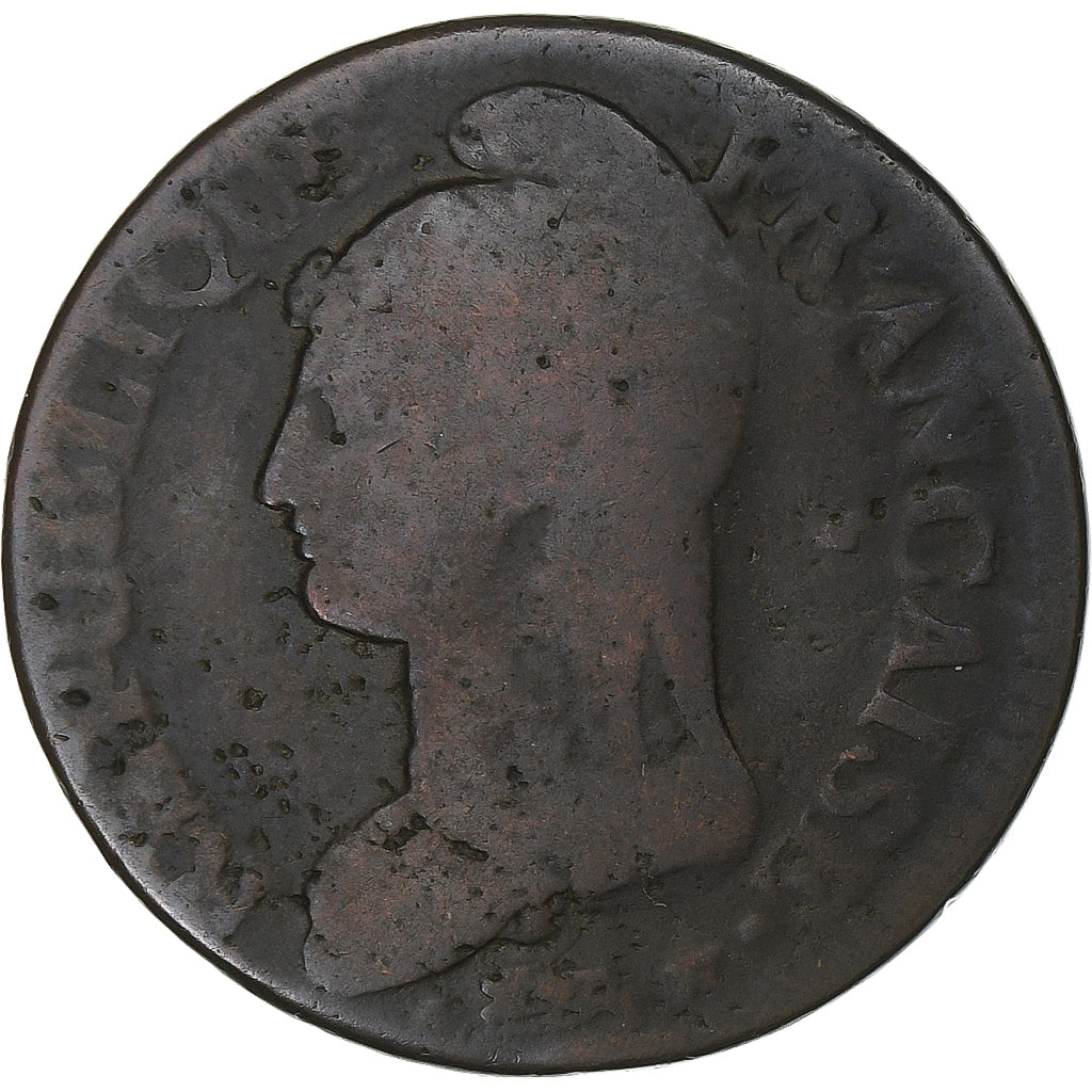 Francia, 5 Centimes, Dupré, AN 8, Strasbourg, Cobre, BC+, Gadoury:126a