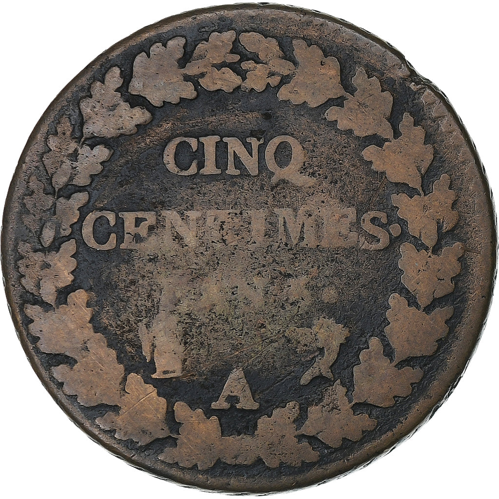 Francia, 5 Centimes, Dupré, AN 5, Paris, Cobre, BC+, Gadoury:126