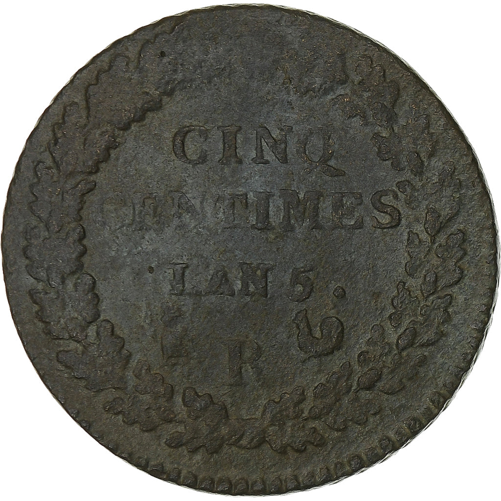 Francja, 5 Centimes, Dupré, AN 5, Orléans, Miedź, VF(20-25), Gadoury:126