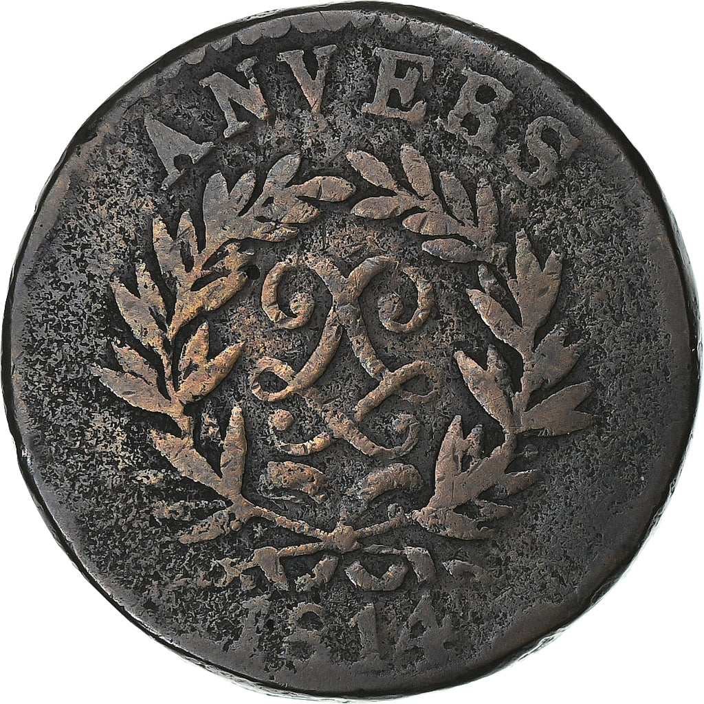 Francja, Louis XVIII, 5 Centimes, 1814, Anvers, Siège d'Anvers, Brązowy