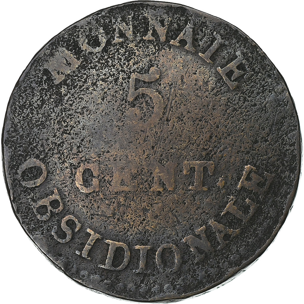 Francja, Louis XVIII, 5 Centimes, 1814, Anvers, Siège d'Anvers, Brązowy