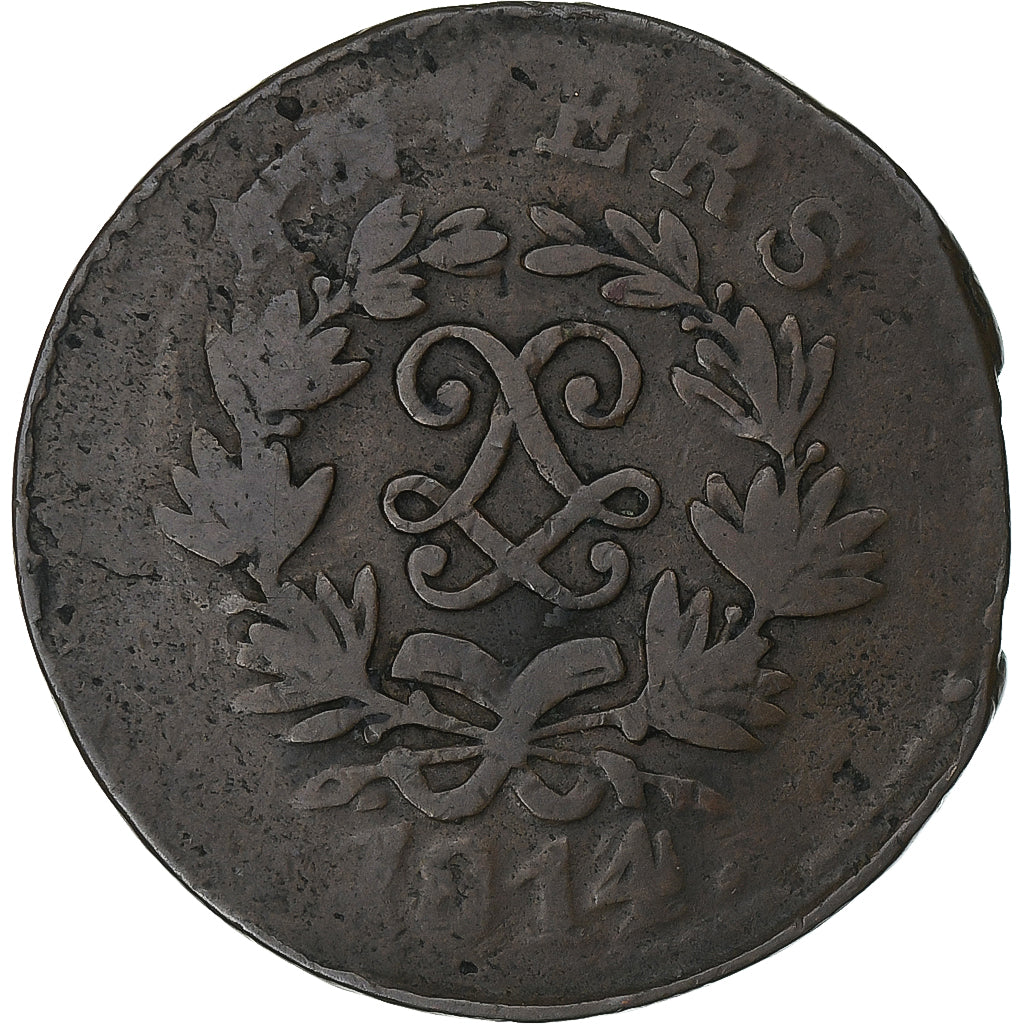 Francja, Louis XVIII, 5 Centimes, 1814, Anvers, Siège d'Anvers, Brązowy