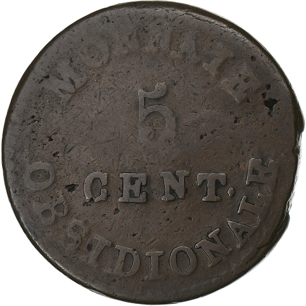 Francja, Louis XVIII, 5 Centimes, 1814, Anvers, Siège d'Anvers, Brązowy