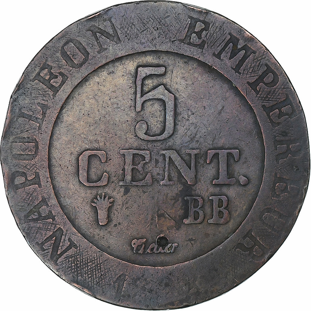 Francja, Napoleon I, 5 Centimes, 1808, Strasbourg, Miedź, VF(30-35)